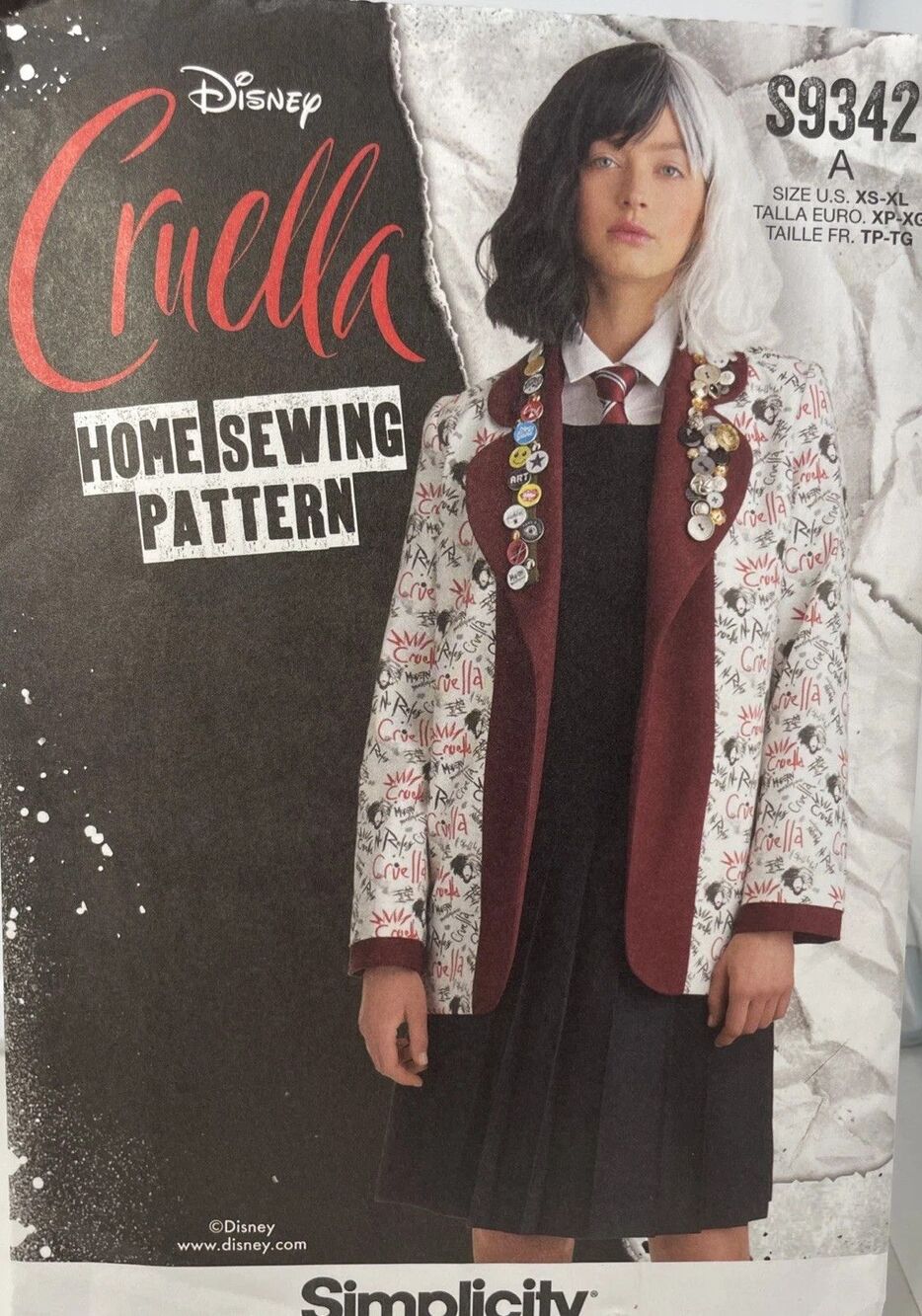 Simplicity S9342 Sewing Pattern Disney Cruella Unisex Jacket Costume Uncut